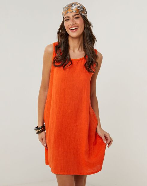 Oranje Clementine jurk van 100% linnen