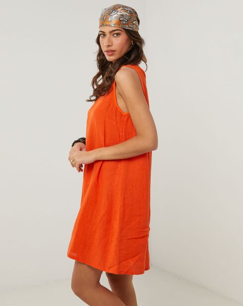 Oranje Clementine jurk van 100% linnen