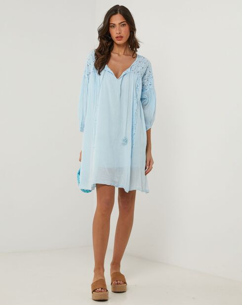 Robe 100% Lin Sarah bleu ciel