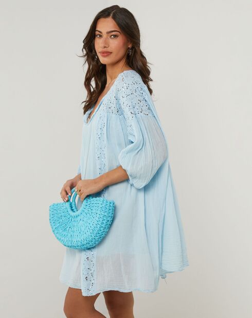 Robe 100% Lin Sarah bleu ciel
