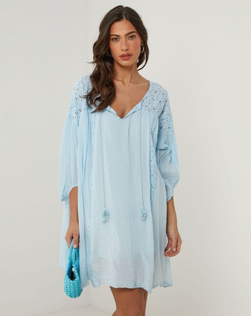 Robe 100% Lin Sarah bleu ciel