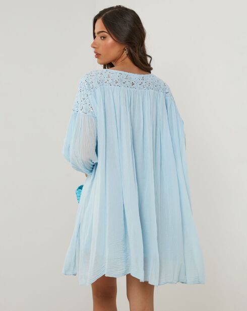 Robe 100% Lin Sarah bleu ciel