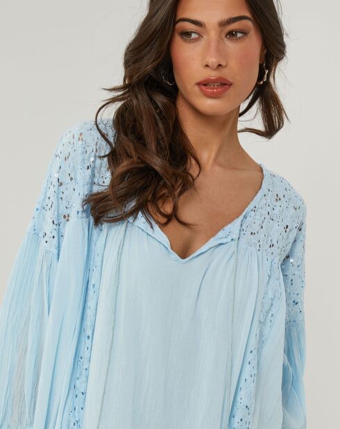 Hemelsblauwe jurk van 100% linnen Sarah