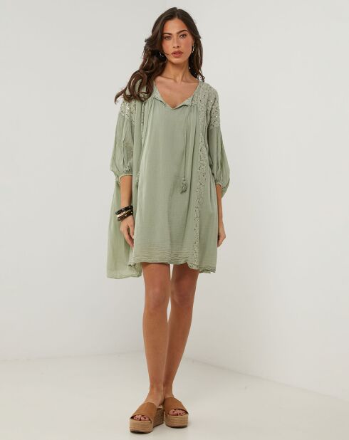 Khakigrünes Kleid Sarah aus 100% Leinen