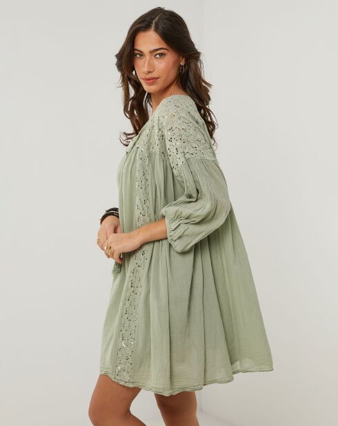 Khakigrünes Kleid Sarah aus 100% Leinen