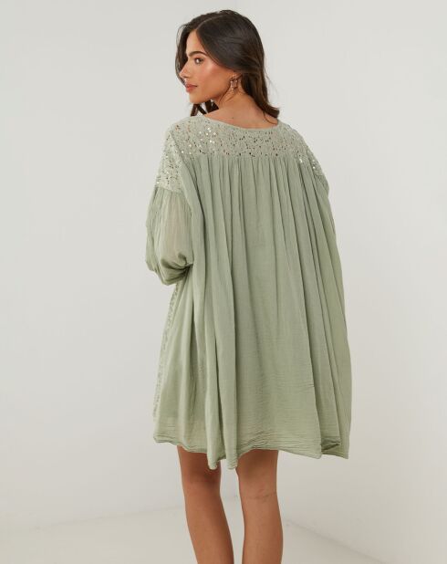 Khakigrünes Kleid Sarah aus 100% Leinen