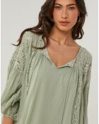 Robe 100% Lin Sarah vert kaki