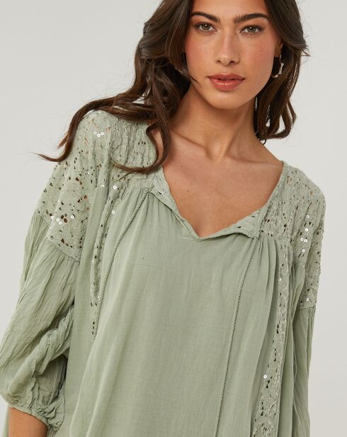 Khakigrünes Kleid Sarah aus 100% Leinen