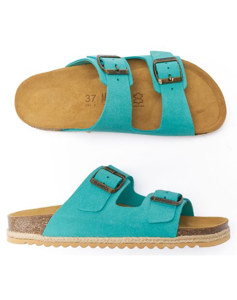 Mules en Velours de Cuir Alberto turquoise