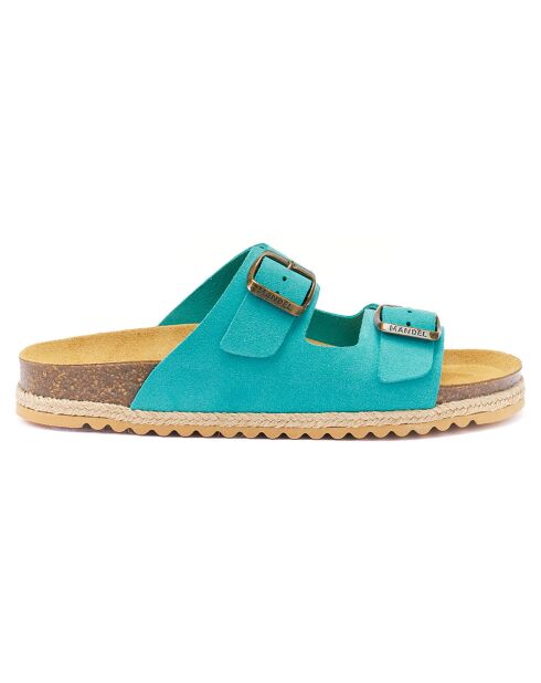 Mules en Velours de Cuir Alberto turquoise