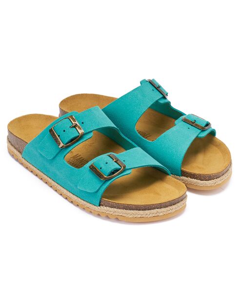 Mules en Velours de Cuir Alberto turquoise