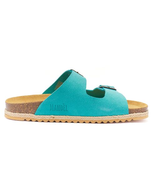 Mules en Velours de Cuir Alberto turquoise