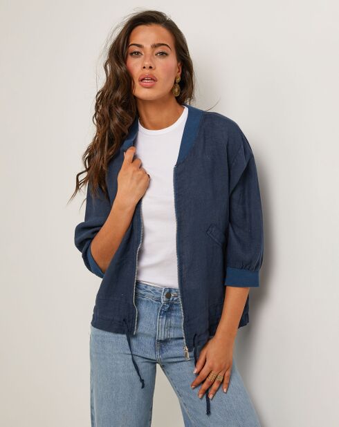 Marineblaue Jacke Louise aus 100% Leinen