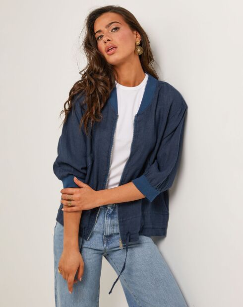 Marineblaue Jacke Louise aus 100% Leinen