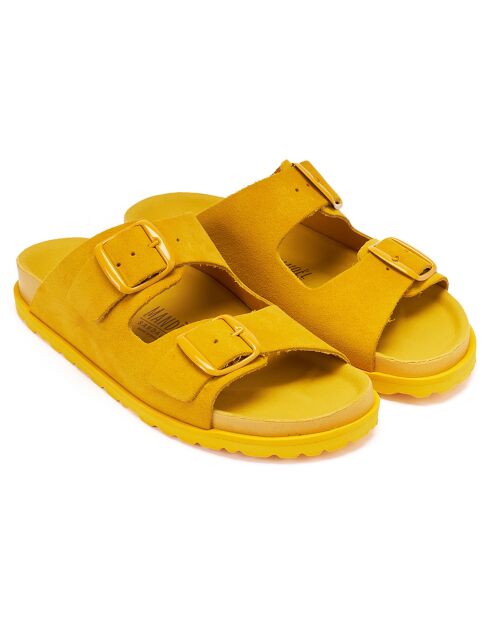 Mules en Velours de Cuir Ana moutarde