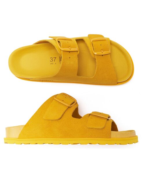 Mules en Velours de Cuir Ana moutarde