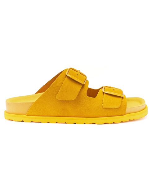 Mules en Velours de Cuir Ana moutarde