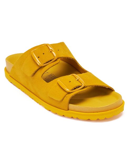 Mules en Velours de Cuir Ana moutarde