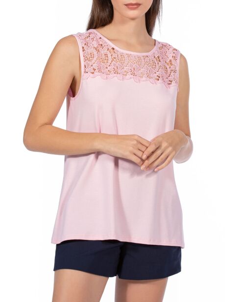 Débardeur en dentelle larges bretelles rose