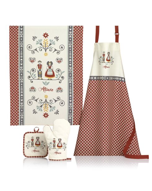 Tablier de cuisine Elsa rouge/ecru - 72x84 cm