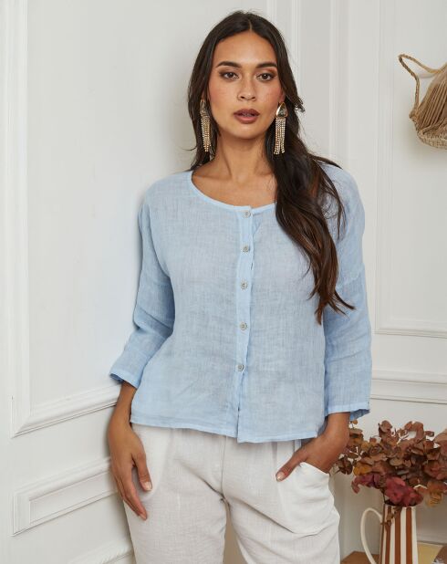 Chemise 100% Lin Iden bleu ciel
