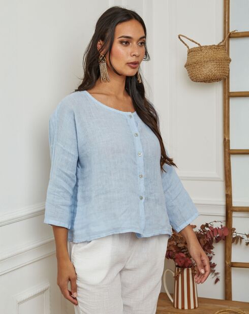 Chemise 100% Lin Iden bleu ciel