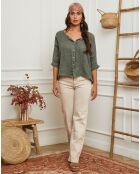 Chemise 100% Lin Iden vert kaki