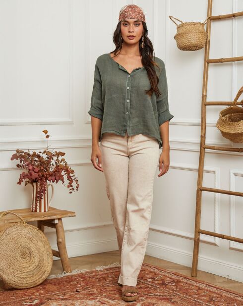 Chemise 100% Lin Iden vert kaki
