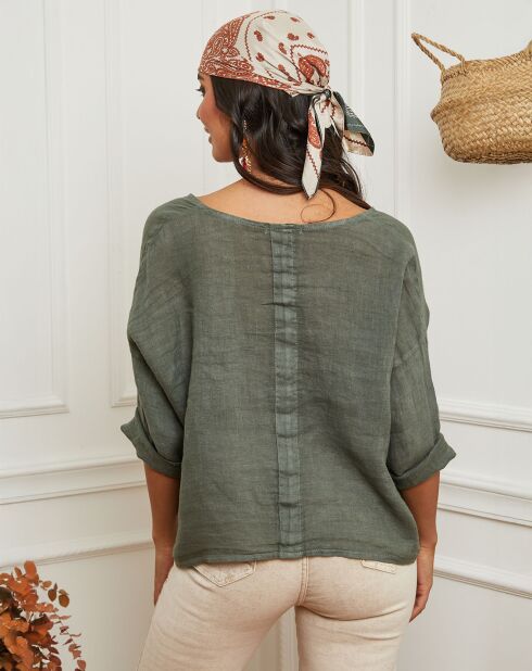 Chemise 100% Lin Iden vert kaki