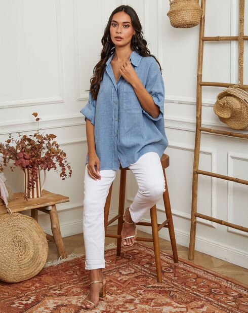 Chemise 100% Lin Itzak bleu indigo