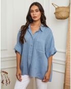 Chemise 100% Lin Itzak bleu indigo