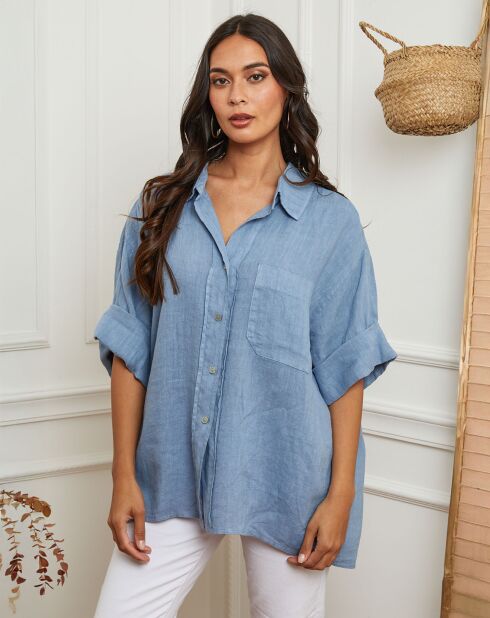 Chemise 100% Lin Itzak bleu indigo