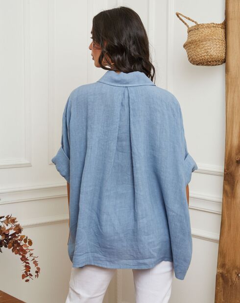 Chemise 100% Lin Itzak bleu indigo