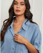 Chemise 100% Lin Itzak bleu indigo