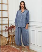 Chemise 100% Lin Mamyo bleu indigo