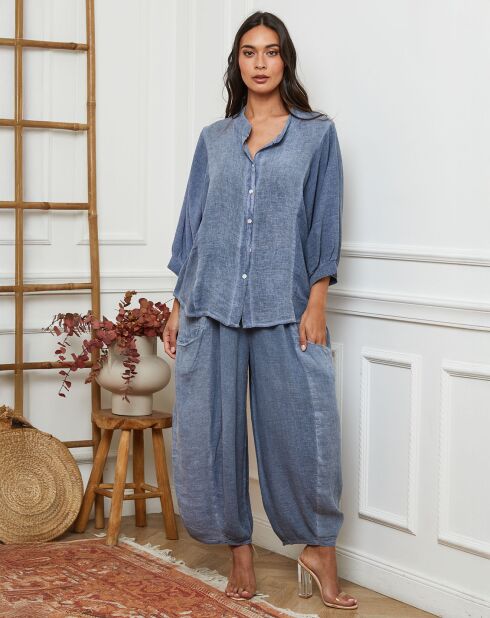 Chemise 100% Lin Mamyo bleu indigo