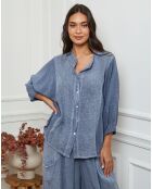 Chemise 100% Lin Mamyo bleu indigo
