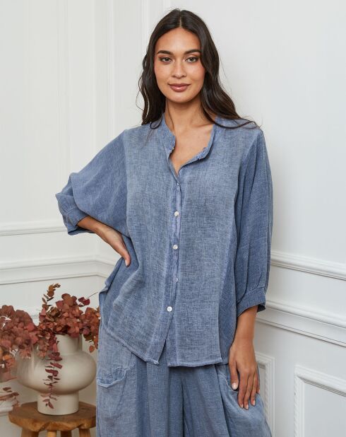 Chemise 100% Lin Mamyo bleu indigo