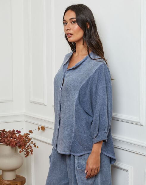 Chemise 100% Lin Mamyo bleu indigo