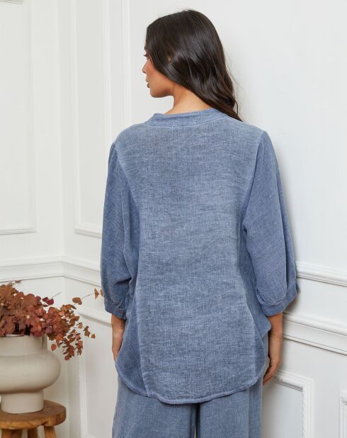 Chemise 100% Lin Mamyo bleu indigo