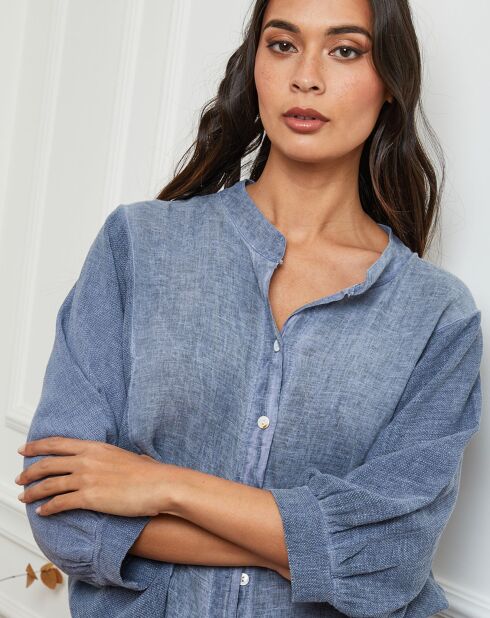 Chemise 100% Lin Mamyo bleu indigo