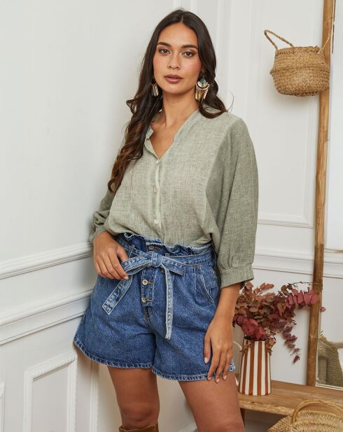 Chemise 100% Lin Mamyo vert kaki