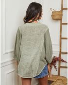 Chemise 100% Lin Mamyo vert kaki