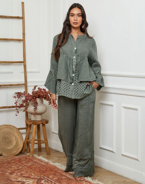 Chemise 100% Lin Nissam vert kaki