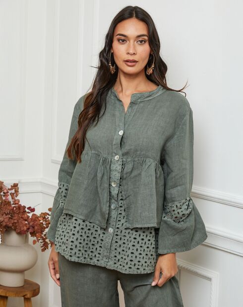 Chemise 100% Lin Nissam vert kaki