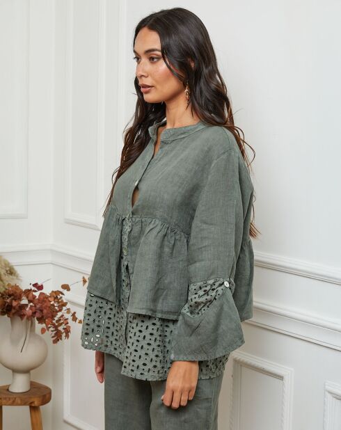 Chemise 100% Lin Nissam vert kaki