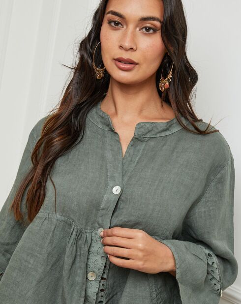 Chemise 100% Lin Nissam vert kaki