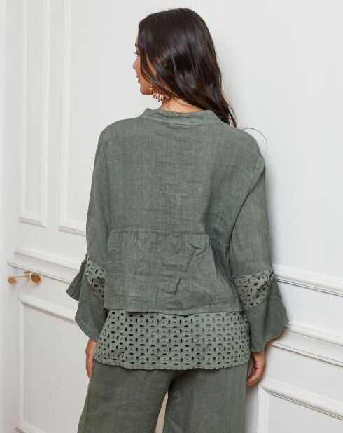 Chemise 100% Lin Nissam vert kaki
