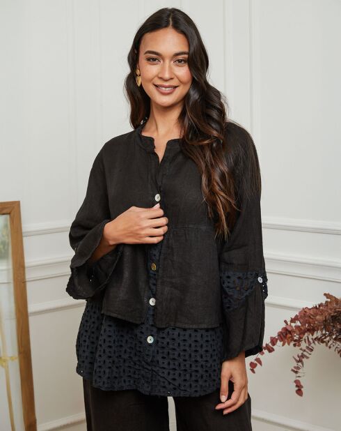 Chemise 100% Lin Nissam noire