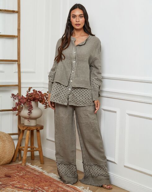 Chemise 100% Lin Nissam taupe